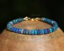 Solid Gold 14K Blue Black Opal Bracelet, Genuine Ethiopian Opal Bracelet