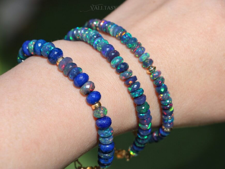 Blue Black Opal Bracelet, Genuine Ethiopian Opal Bracelet