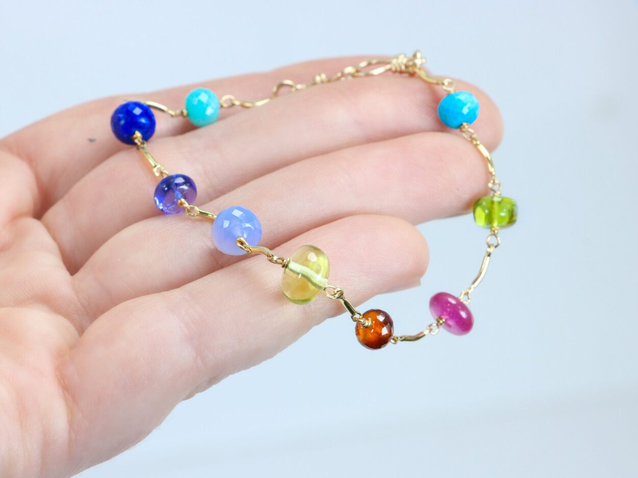 The Eternal Summer Bracelet - Rainbow Precious Gemstone Bracelet Wire Wrapped in Gold Filled