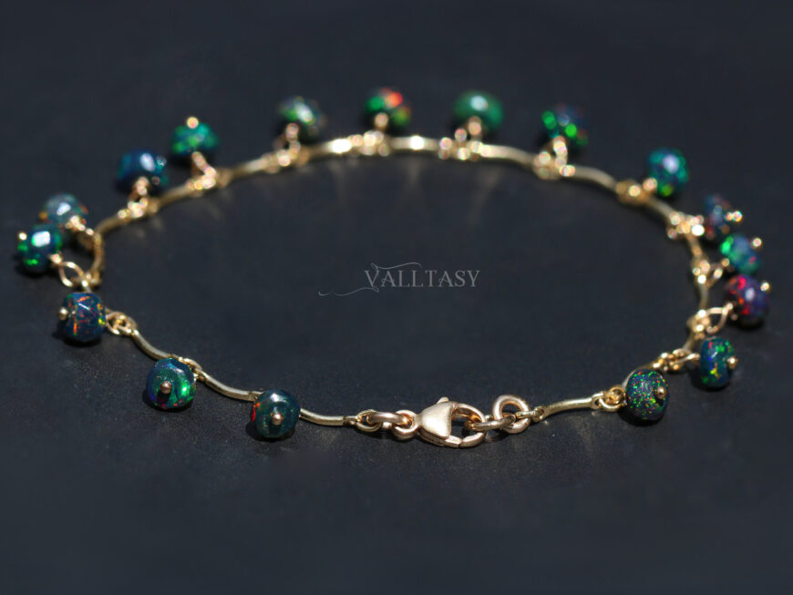 Ethiopian Black Opal Dainty Gemstone Bracelet - Valltasy