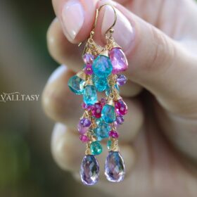 The Fairy Earrings – Aqua Blue Apatite, Pink Topaz and Pink Amethyst Gemstone Earrings