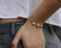 Peach and Pink Pearl Bracelet, High Luster Pearl Trio Chain Bracelet