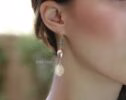 Solid Gold 14K Mismatched Pearl and Aquamarine Earrings, One of a Kind