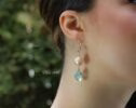 Solid Gold 14K Mismatched Pearl and Aquamarine Earrings, One of a Kind