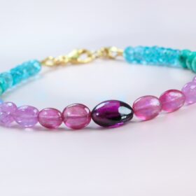 The Magenta Bracelet – Solid Gold 14K Multi Gemstone Bracelet with Garnet, Pink Sapphires and Turquoise