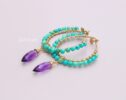 Turquoise Hoop Earrings with Amethyst Dangle Charms