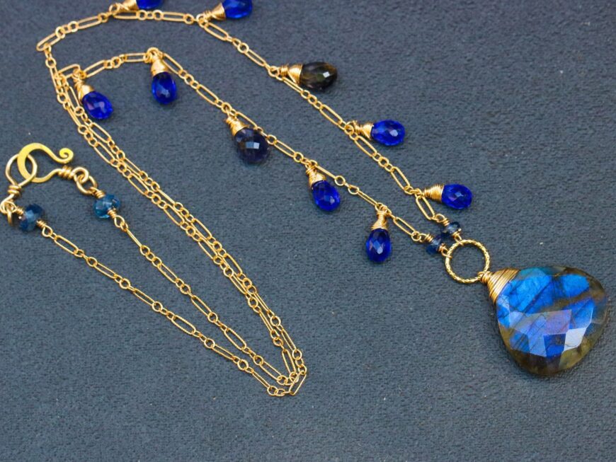 Royal Blue Labradorite with Kyanite and Iolite Drop Necklace