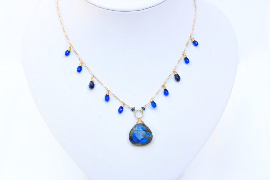 Royal Blue Labradorite with Kyanite and Iolite Drop Necklace