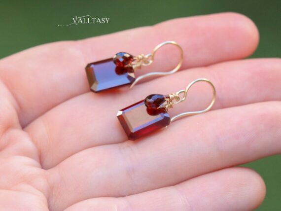 Solid Gold 14K Hessonite Garnet Earrings with Mozambique Garnet Drops
