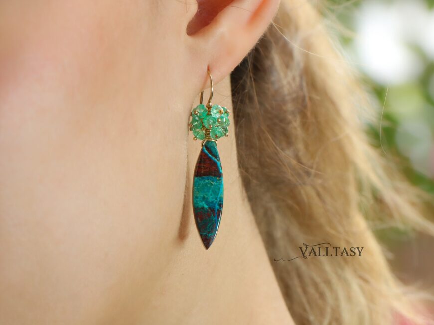Colombian Emeralds and Sonora Sunrise Earrings in 14K Gold Filled, One of a Kind