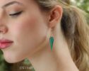 Malachite Earrings, Green Gemstone Earrings in 14K Gold Filled, One of a Kind