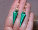 Malachite Earrings, Green Gemstone Earrings in 14K Gold Filled, One of a Kind