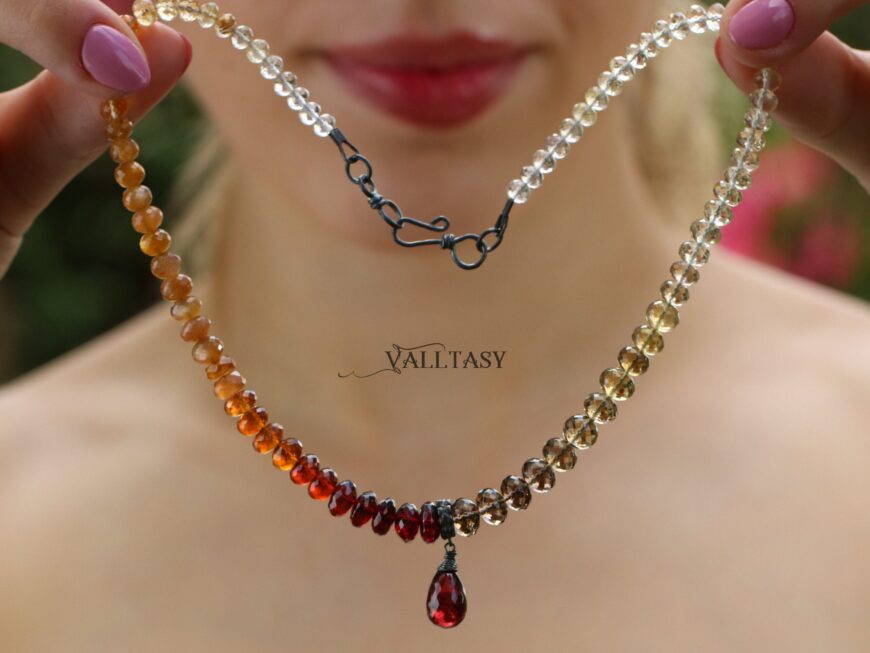 Multi Gemstone Fall Palette Gemstone Necklace with Garnet, One of a Kind