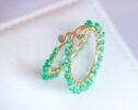 The Esmeralda Earrings – Solid Gold 14K Emerald Hoop Earrings, Colombian Emerald Earrings, 1 inch