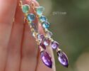 Aqua Blue Purple Gemstone Dangle Earrings with Amethyst and Topaz