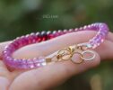 Solid Gold 14K Pink Sapphire and Rhodolite Garnet Bracelet