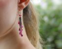 Solid Gold 14K Pink Sapphire, Pink Tourmaline and Rhodolite Garnet Tassel Earrings, Mixed Metal Earrings
