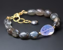 Solid Gold 14K Lavender Black Gemstone Bracelet, Semi Precious Stone Bracelet