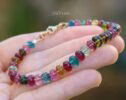 Solid Gold 14K Tourmaline Bracelet, Multi Tourmaline Finest Quality Beaded Bracelet