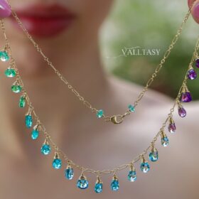 Where the Ocean Ends Necklace – Aqua Blue Purple Gemstone Drop Necklace, Statement Semi Precious Stone Necklace