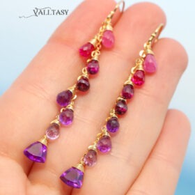 The Berry Punch Earrings – Pink Purple Gemstone Earrings Cascade, Colorful Long Multi Gemstone Earrings