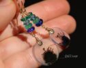 Solid Gold 14K Dendritic Agate and Emerald Earrings, One of a Kind