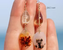 Solid Gold 14K Dendritic Agate and Golden Rutilated Quartz Earrings, One of a Kind