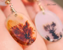 Solid Gold 14K Dendritic Agate and Golden Rutilated Quartz Earrings, One of a Kind