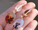 Solid Gold 14K Dendritic Agate and Golden Rutilated Quartz Earrings, One of a Kind