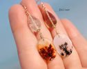 Solid Gold 14K Dendritic Agate and Golden Rutilated Quartz Earrings, One of a Kind