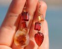 Solid Gold 14K Dendritic Agate, Hessonite Garnet and Citrine Earrings, One of a Kind