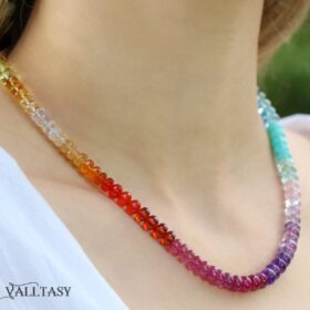The Bright Rainbow Necklace – Solid Gold 14K Rainbow Beaded Necklace, Colorful Multi Gemstone Necklace