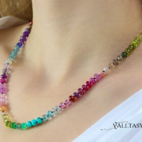 The Spectrum Necklace – Solid Gold 14K Silk Knotted Rainbow Multi Gemstone Necklace