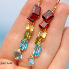 Beyond the Clouds Earrings – Solid Gold 14K Multi Gemstone Earrings, Colorful Precious Rainbow Earrings, One of a Kind