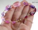 Solid Gold 14K Rose Quartz, Amethyst, Pink Sapphire Gemstone Wire Wrapped Bracelet, One of a Kind