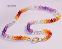 Solid Gold 14K Silk Knotted Mexican Fire Opal and Pink Sapphire Necklace with Diamonds