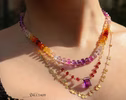 Solid Gold 14K Silk Knotted Mexican Fire Opal and Pink Sapphire Necklace with Diamonds