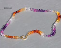 Solid Gold 14K Silk Knotted Mexican Fire Opal and Pink Sapphire Necklace with Diamonds