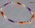 Solid Gold 14K Silk Knotted Mexican Fire Opal and Pink Sapphire Necklace with Diamonds