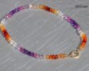 Solid Gold 14K Silk Knotted Mexican Fire Opal and Pink Sapphire Necklace with Diamonds