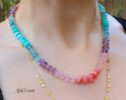 Solid Gold 14K Silk Knotted Pastel Multi Gemstone Necklace