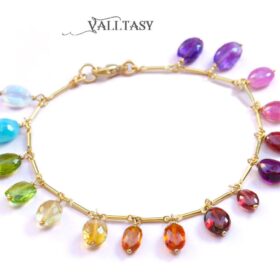 The Rainbow Rain Bracelet – Rainbow Precious Gemstone Bracelet, Multi Stone Chain Bracelet