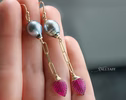 Solid Gold 14K Rubellite Pink Tourmaline and Tahitian Pearl Earrings, One of a Kind
