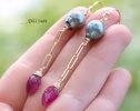 Solid Gold 14K Rubellite Pink Tourmaline and Tahitian Pearl Earrings, One of a Kind