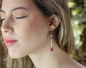 Solid Gold 14K Rubellite Pink Tourmaline and Tahitian Pearl Earrings, One of a Kind