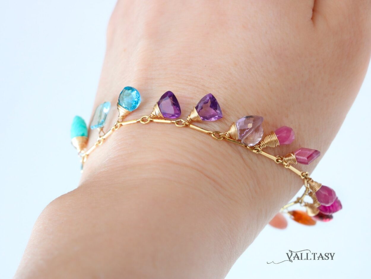 The Fancy Summer Bracelet – Rainbow Precious Gemstone Bracelet, Multi Stone  Chain Bracelet - Valltasy