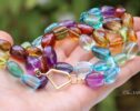 Solid Gold 14K Silk Knotted Multi Gemstone Statement Necklace, One of a Kind