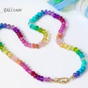 The Unicorn Necklace – Solid Gold 14K Silk Knotted Rainbow Multi Gemstone Necklace