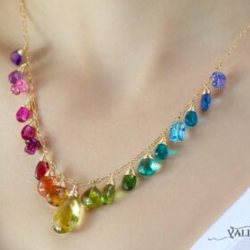 The Fancy Summer Necklace – Rainbow Multi Gemstone Necklace in Gold Filled, Precious Drop Necklace