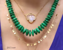 Solid Gold 14K Malachite Silk Knotted Gemstone Necklace, One of a Kind